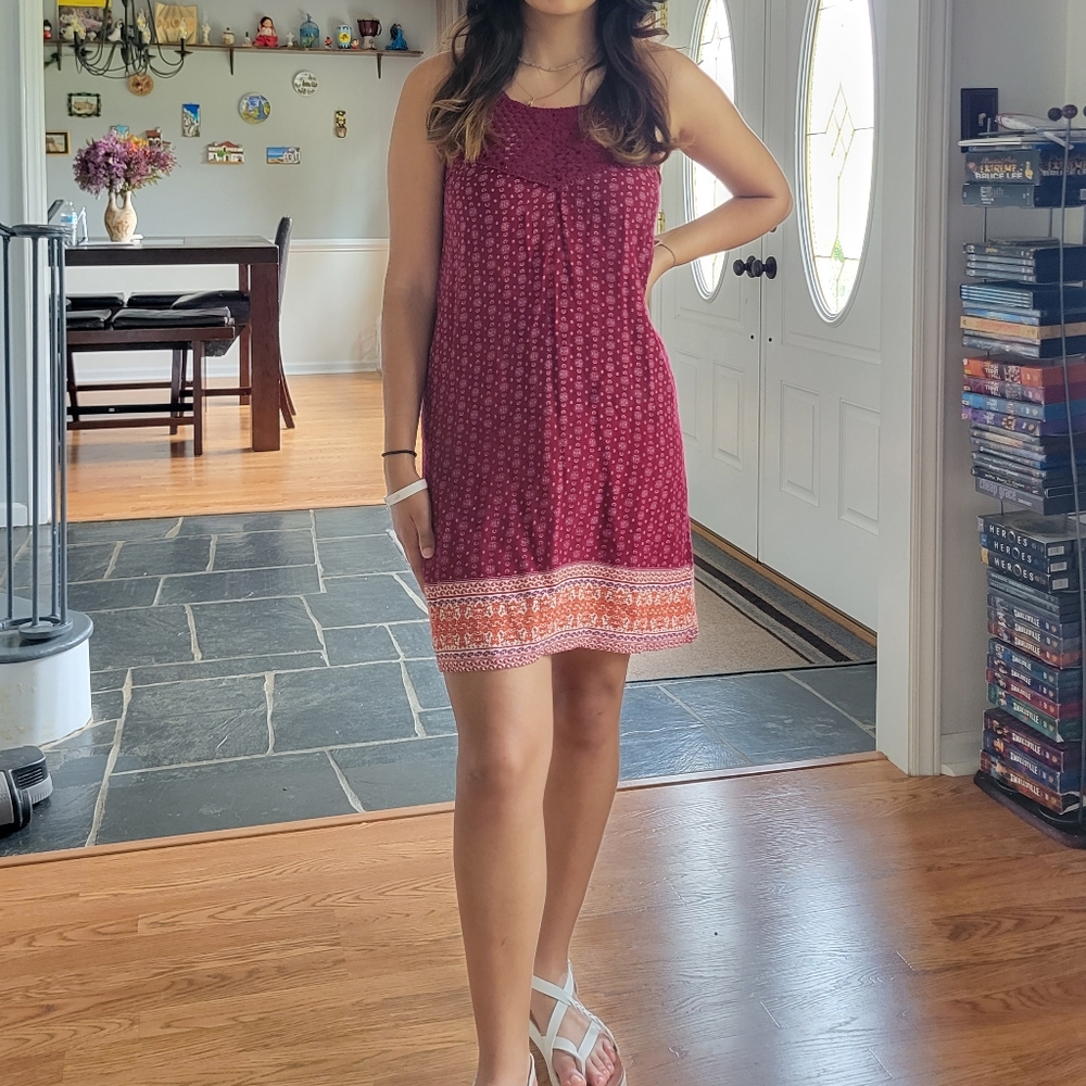 Boho Burgundy Dress with white pattern
